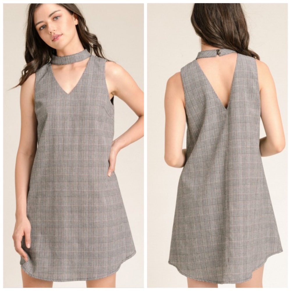 Boutique Hem & Thread Checkered Choker Dress sleeveless medium NEW